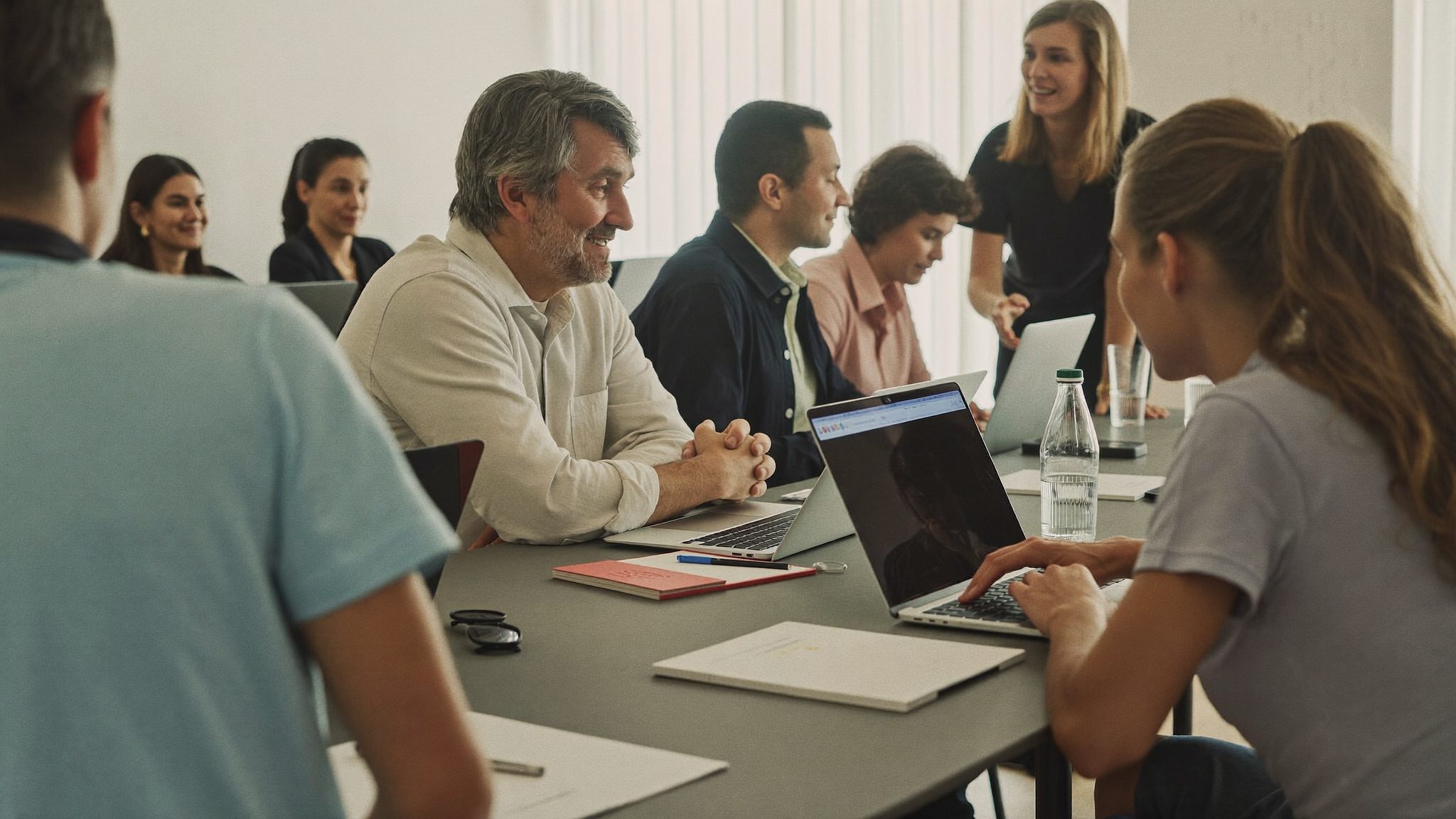 Groupe d'adultes de 40 à 60 ans travaillant sur des ordinateurs portables pendant un atelier à Grenoble