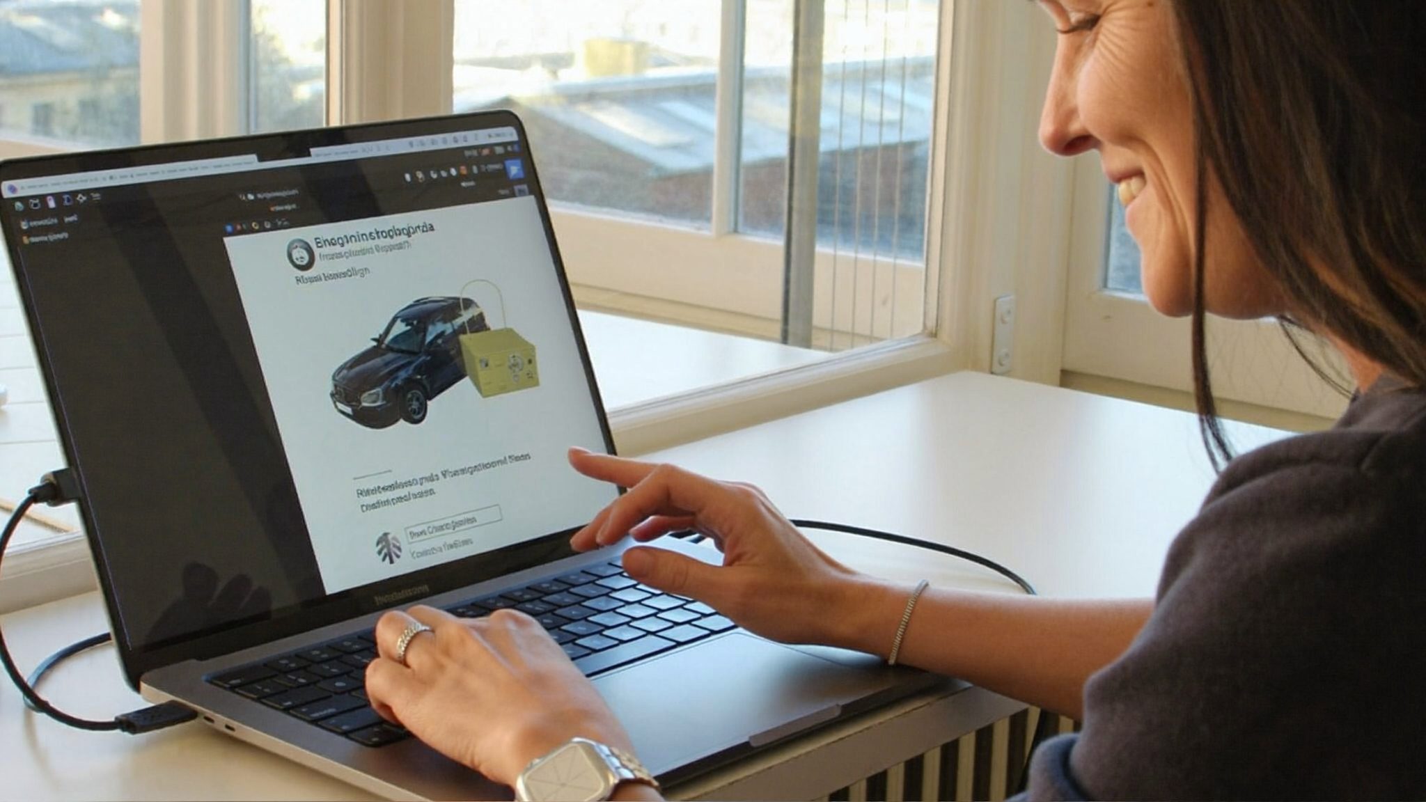 Une femme de la cinquantaine suit un atelier numérique devant un ordinateur portable